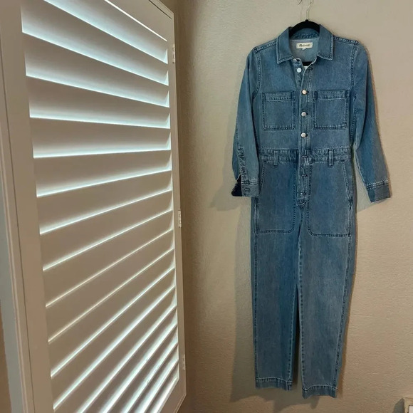 New Madewell Denim Relaxed Coverall Jumpsuit Glenroy Wash NWT XXS Long Sleeve - Picture 3 of 10